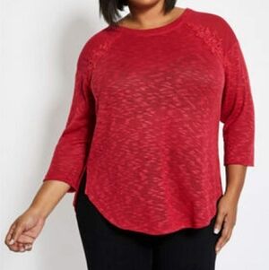 Floral applique mesh shoulder knit top